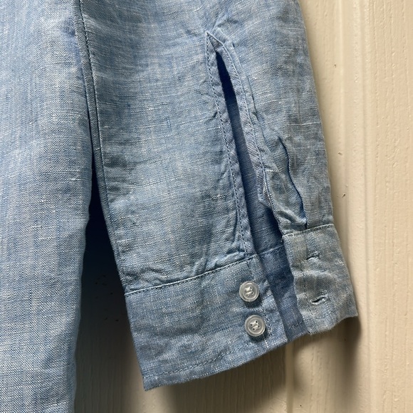 SAKS FIFTH AVENUE 💯 Linen Blue Shirt Dress Sz XSmall - Picture 6 of 9